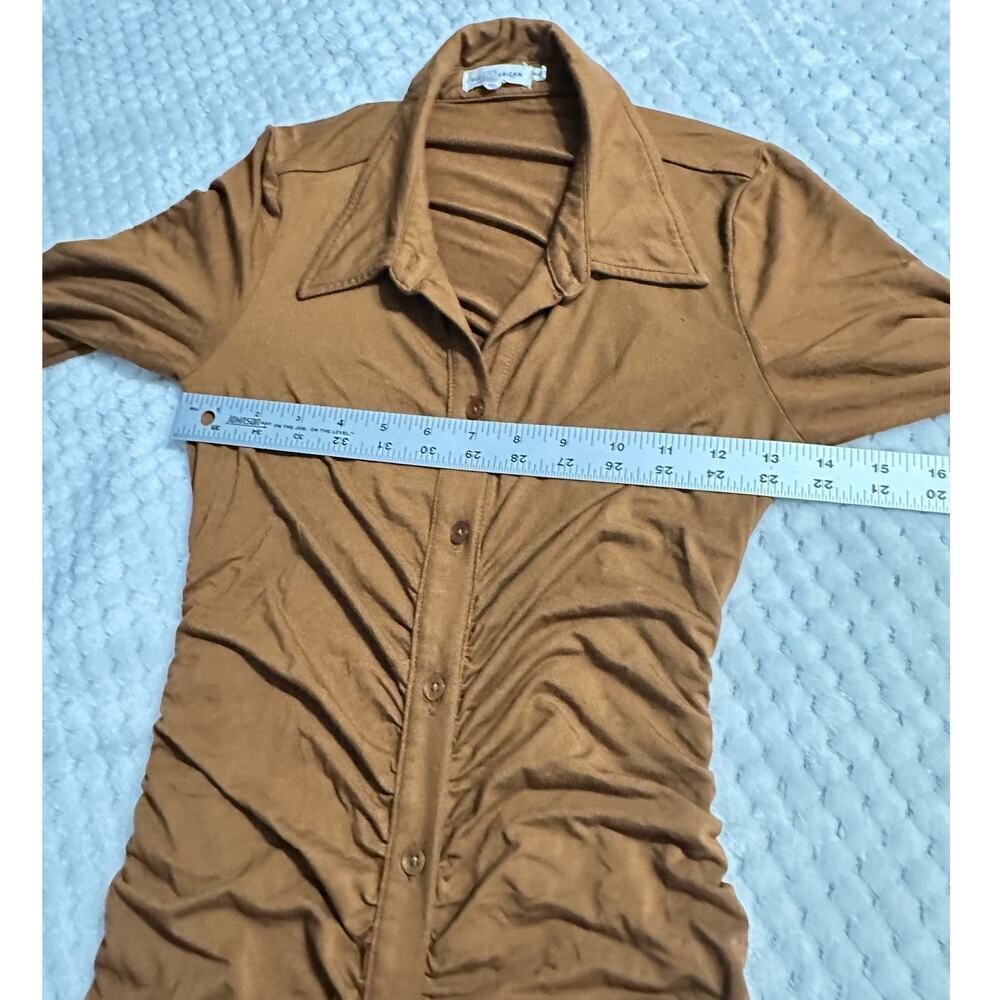 Good American Good Touch Button Front Midi Dress Women's 1/Small Brown Ruched - Picture 8 of 12